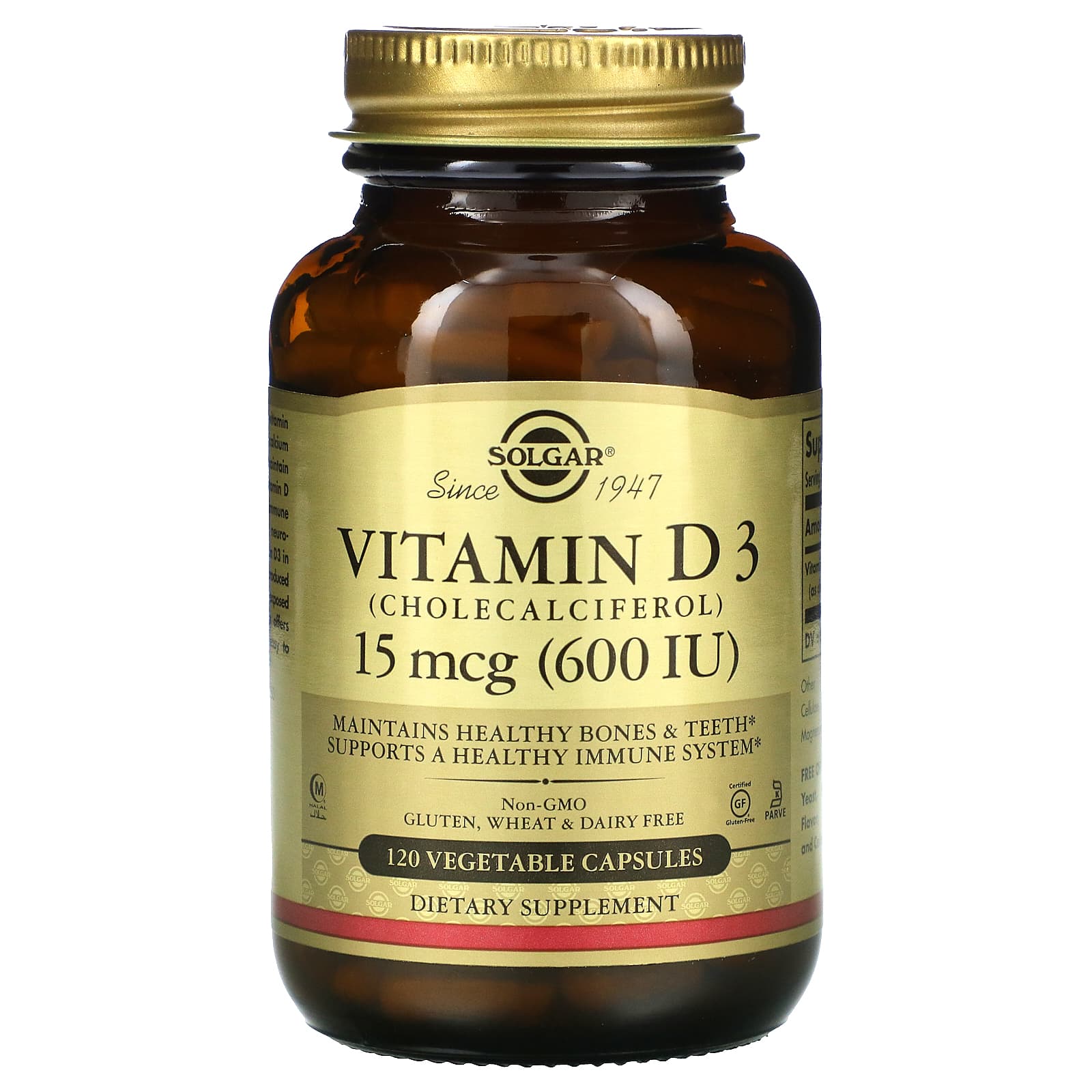 Solgar Vitamin D 3 600 IU Veg, 120 Vegetable Capsules